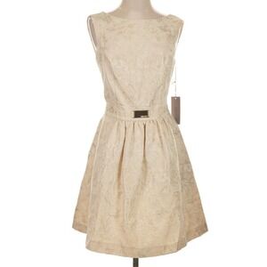 Jennifer Lopez Brocade Dress Womens 10 Eggnog Gold Metallic Floral JL212422